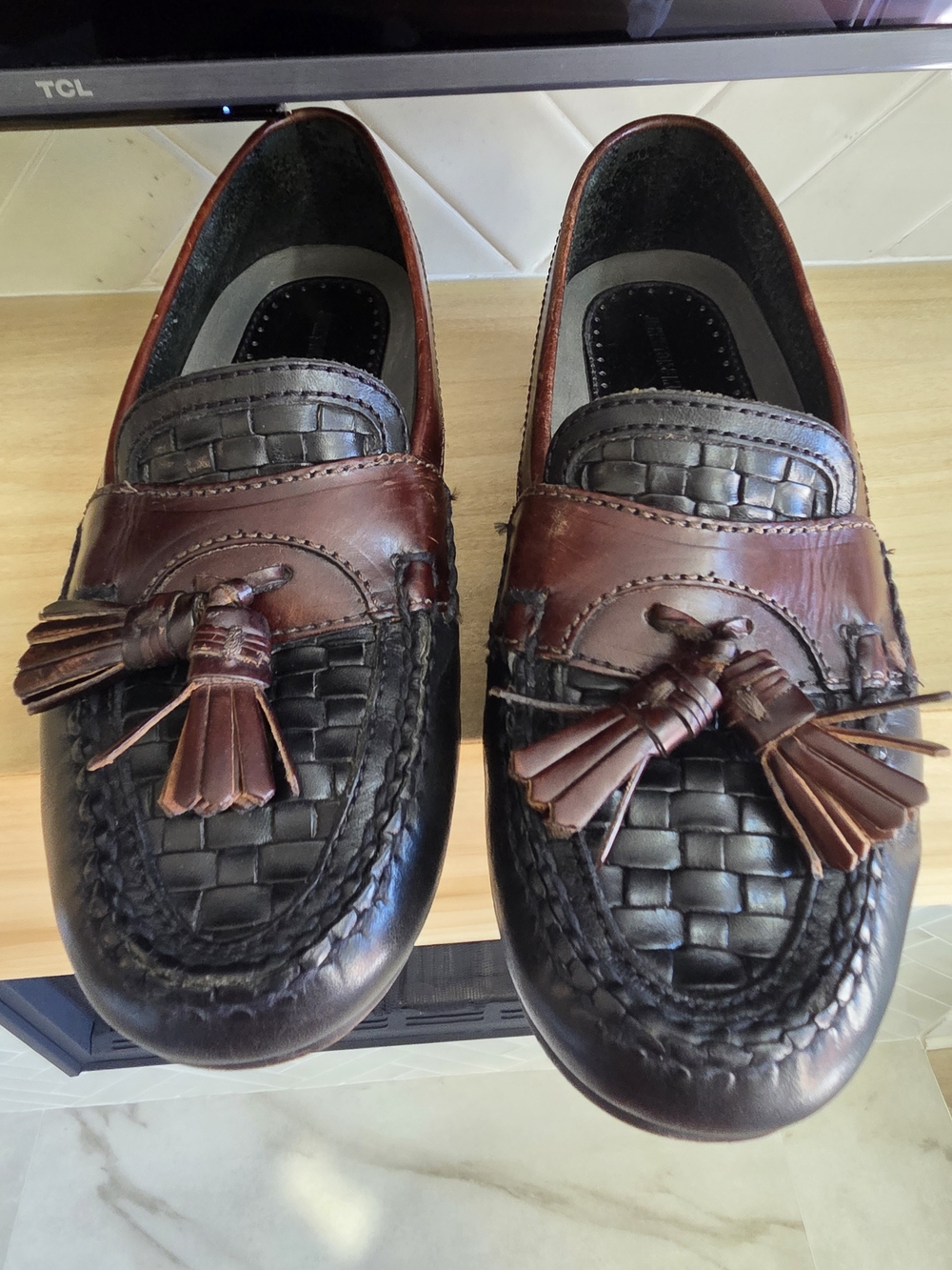 Johnston & Murphy Passport Black and Brown Woven Tassel Loafers
